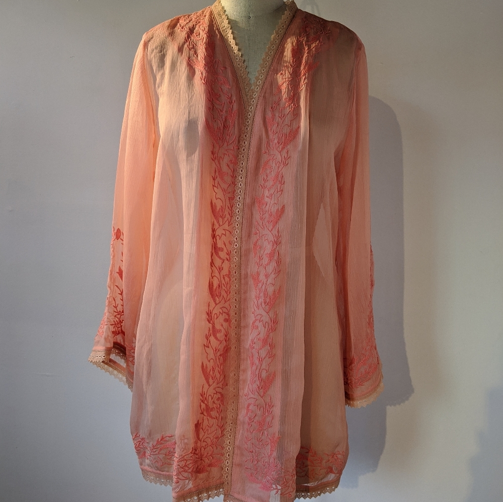 Soft Surroundings Coral Embroidered Tunic